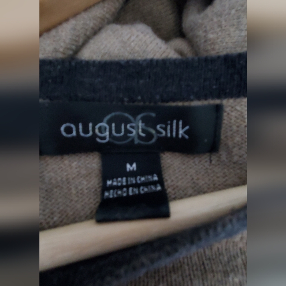 August Silk Pull Over Cape Poncho Knit Sweater Size Medium Black & Tan - Picture 5 of 5